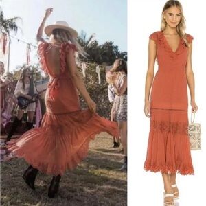 Spell & The Gypsy Collective Daisy Chain Frill Copper Maxi Dress Size Small Boho